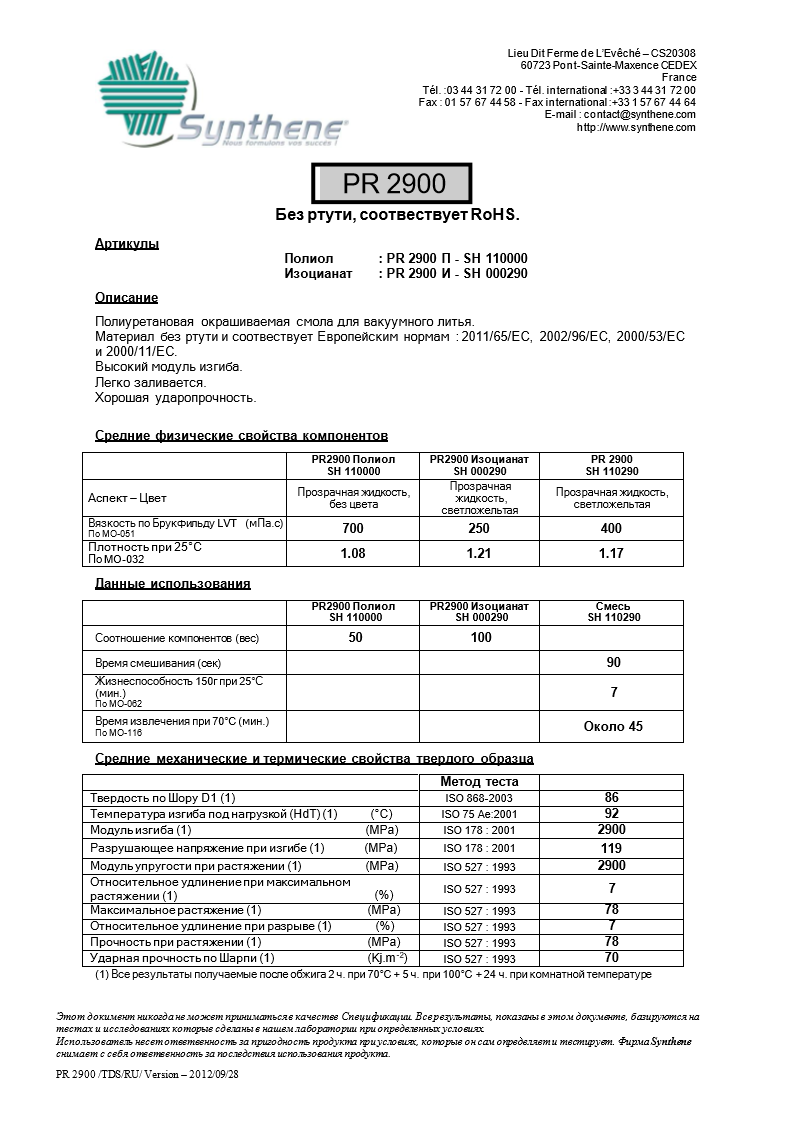 Сертификат Synthene PR2900